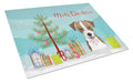 Christmas Tree and Jack Russell Terrier Cutting Board Tempered Glass Kitchen Cutting Surface, Heat Resistant Chopping, Non-Slip Feet, Food Prep & Serving