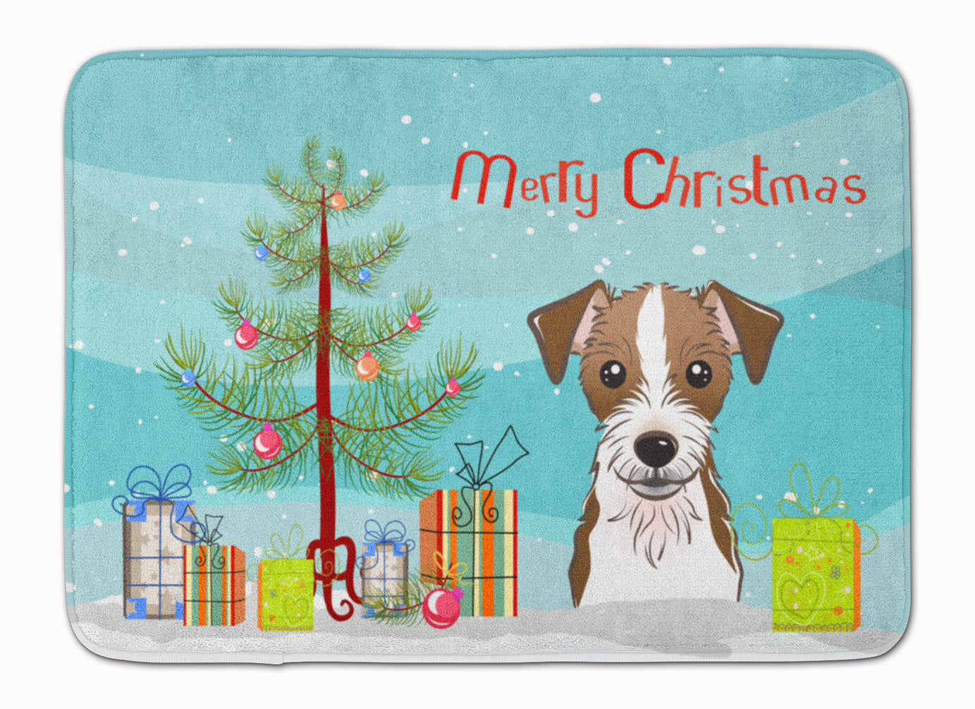 Christmas Tree and Jack Russell Terrier Memory Foam Kitchen Mat Machine Washable Anti-Fatigue Cushion Comfort Bath or Kitchen Rug