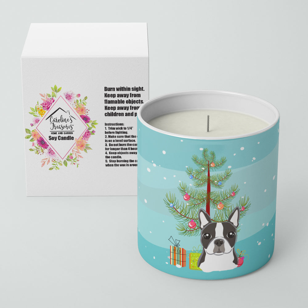 Christmas Tree and Boston Terrier Decorative Soy Candle Nature Soy Wax Essential Oil Home Decor Ideal for Bedroom Kitchen Bath Office Gift, 10 oz