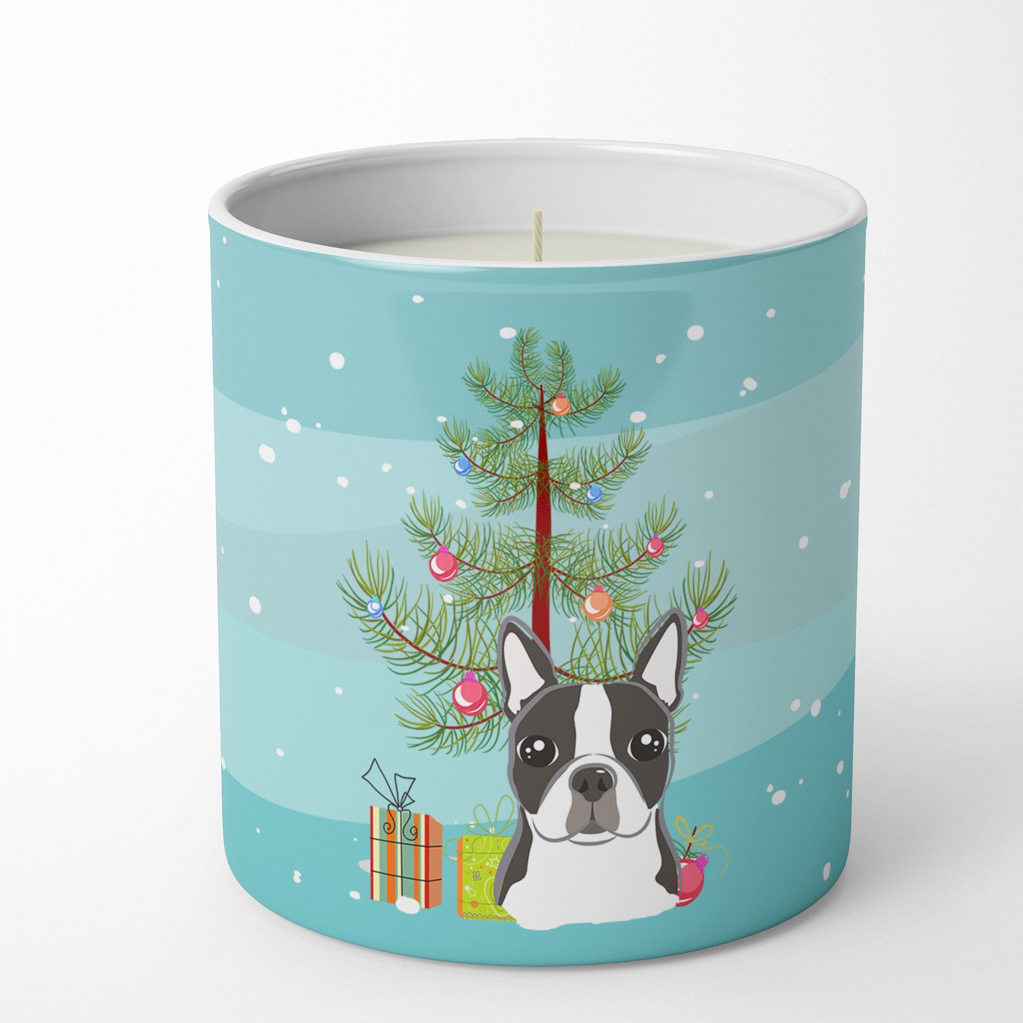 Christmas Tree and Boston Terrier Decorative Soy Candle Nature Soy Wax Essential Oil Home Decor Ideal for Bedroom Kitchen Bath Office Gift, 10 oz