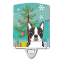 Christmas Tree and Boston Terrier Ceramic Night Light Compact, UL-Certified, Ideal for Bedroom, Bathroom, Nursery, Hallway, Kitchen, 6x4x3, Multicolor