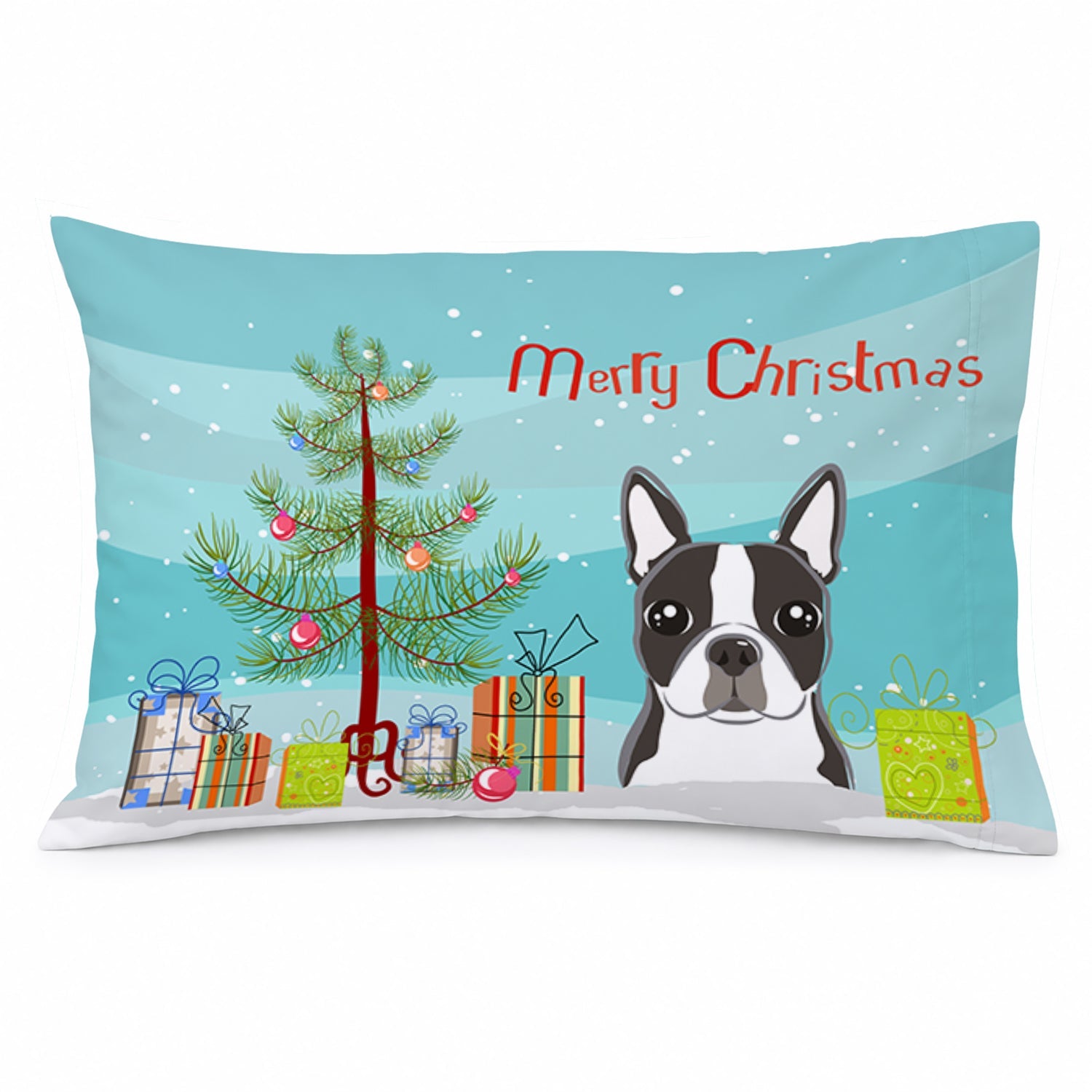 Christmas Tree and Boston Terrier Standard Pillowcase Lightweight Super Soft Easy Care Decorative Artwork Pillowcase, Standard