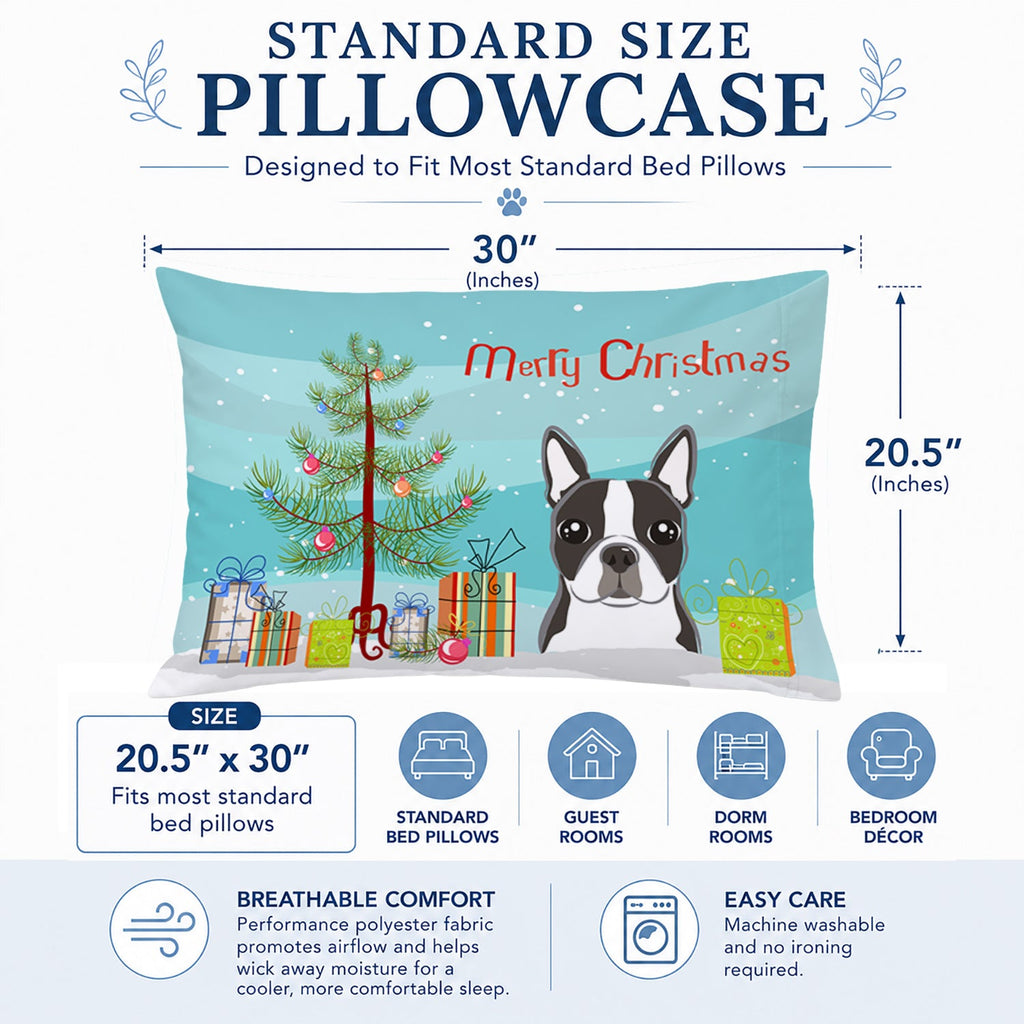 Christmas Tree and Boston Terrier Standard Pillowcase Lightweight Super Soft Easy Care Decorative Artwork Pillowcase, Standard