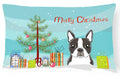 Christmas Tree and Boston Terrier Decorative Throw Pillow 12x16 Indoor Outdoor Accent Cushion, Fabric Cover with Insert for Sofa, Bed, Porch & Living Room