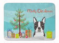 Christmas Tree and Boston Terrier Memory Foam Kitchen Mat Machine Washable Anti-Fatigue Cushion Comfort Bath or Kitchen Rug