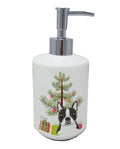 Christmas Tree and Boston Terrier Ceramic Soap Dispenser , Empty Refillable Hand Soap Pump Bottle for Bathroom Kitchen
