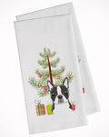 Christmas Tree and Boston Terrier Kitchen Towel Set of 2 White Dish Towels Decorative Bathroom Hand towel for Hand, Face, Hair, Yoga, Tea, Dishcloth, 19 X 28", White