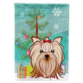 Christmas Tree and Yorkie Yorkishire Terrier House Flag 28x40 Porch Sleeve Pole Decorative Outside Yard Banner Artwork Wall Hanging, Polyester