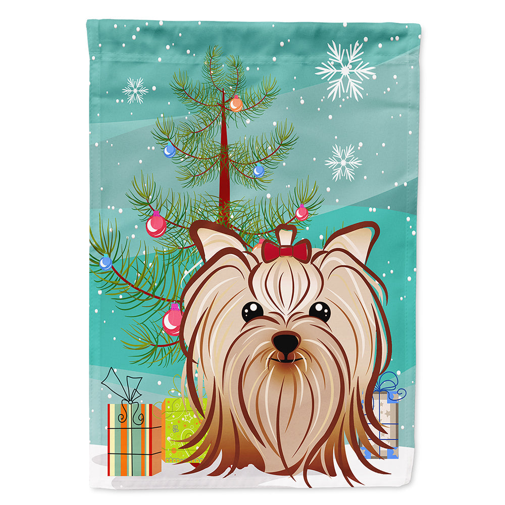 Christmas Tree and Yorkie Yorkishire Terrier House Flag 28x40 Porch Sleeve Pole Decorative Outside Yard Banner Artwork Wall Hanging, Polyester