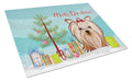 Christmas Tree and Yorkie Yorkishire Terrier Cutting Board Tempered Glass Kitchen Cutting Surface, Heat Resistant Chopping, Non-Slip Feet, Food Prep & Serving