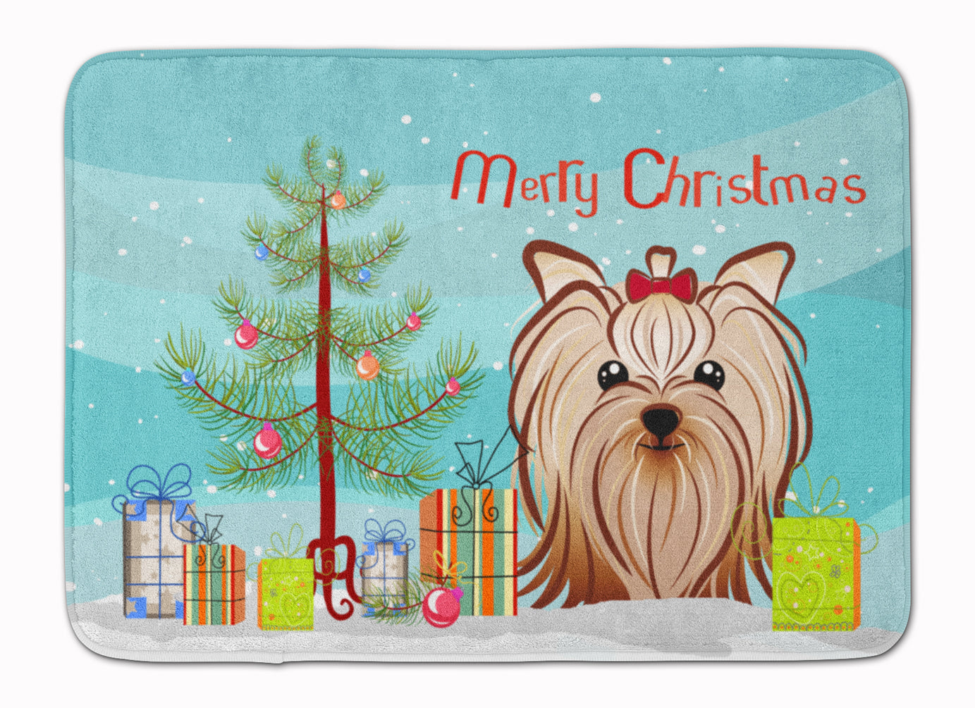 Christmas Tree and Yorkie Yorkishire Terrier Memory Foam Kitchen Mat Machine Washable Anti-Fatigue Cushion Comfort Bath or Kitchen Rug
