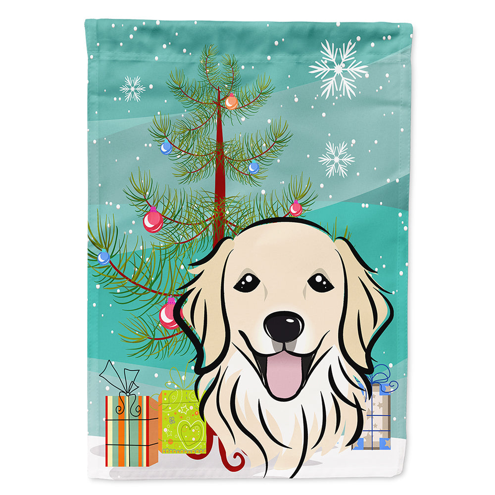 Christmas Tree and Golden Retriever House Flag 28x40 Porch Sleeve Pole Decorative Outside Yard Banner Artwork Wall Hanging, Polyester