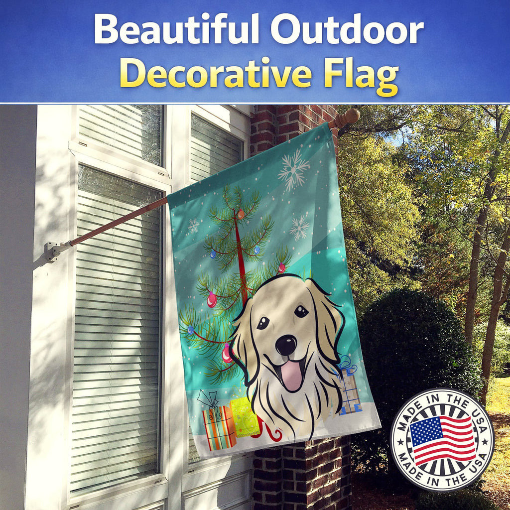 Christmas Tree and Golden Retriever House Flag 28x40 Porch Sleeve Pole Decorative Outside Yard Banner Artwork Wall Hanging, Polyester