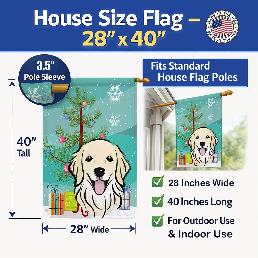 Christmas Tree and Golden Retriever House Flag 28x40 Porch Sleeve Pole Decorative Outside Yard Banner Artwork Wall Hanging, Polyester