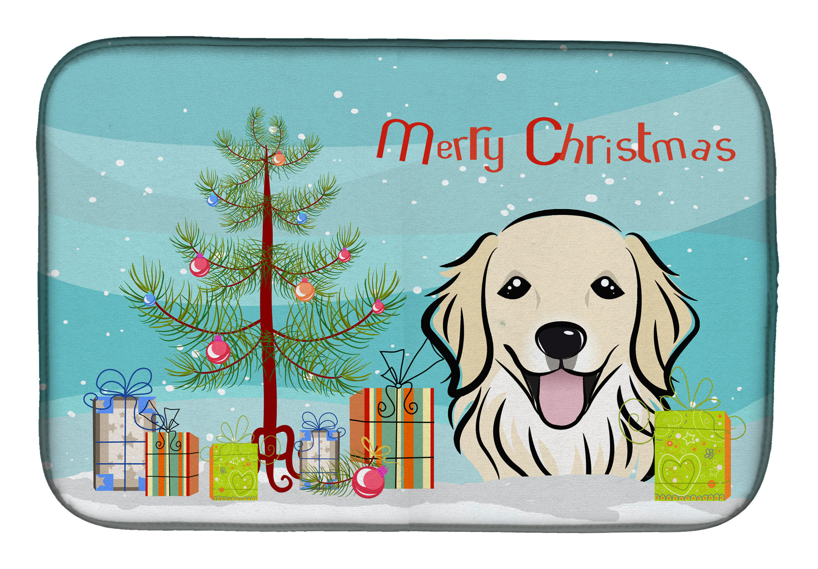 Christmas Tree and Golden Retriever Dish Drying Mat Absorbent Dish Drying Mat Pad for Kitchen Counter Dish Drainer Mat for Countertop, 14 x 21", Multicolor