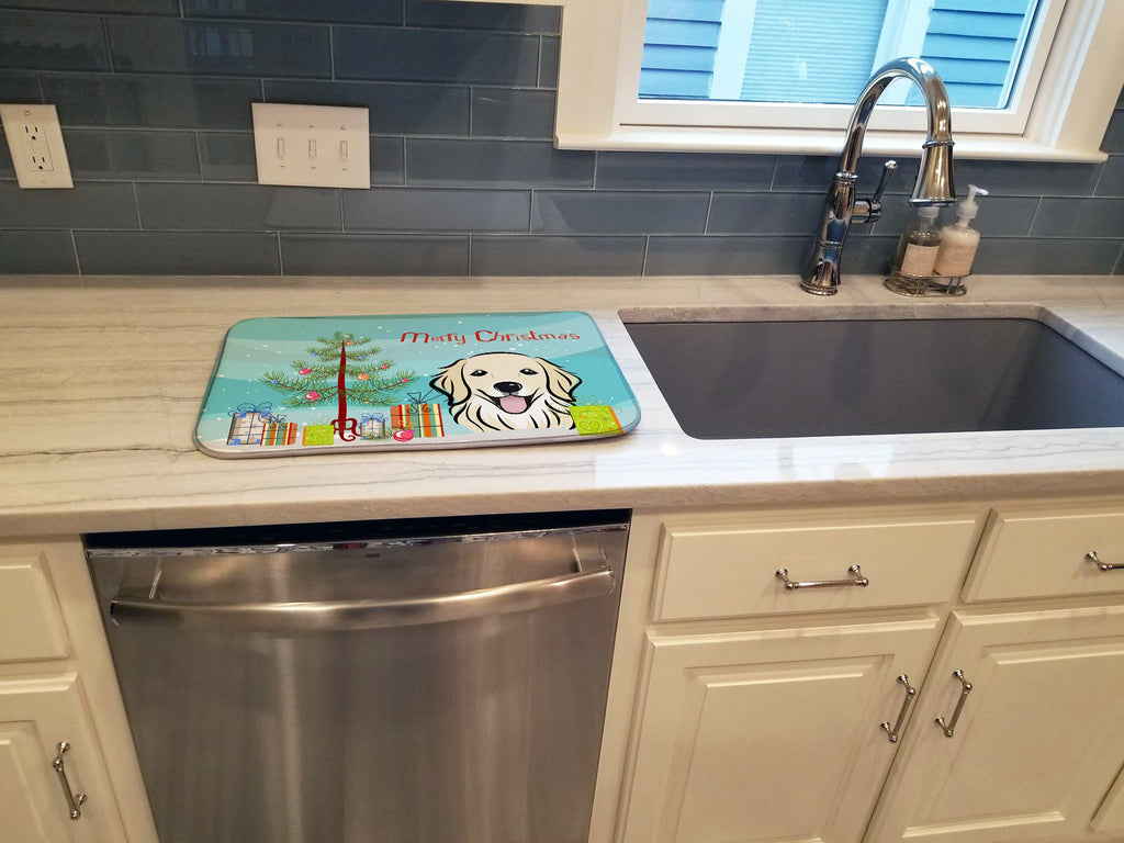 Christmas Tree and Golden Retriever Dish Drying Mat Absorbent Dish Drying Mat Pad for Kitchen Counter Dish Drainer Mat for Countertop, 14 x 21", Multicolor