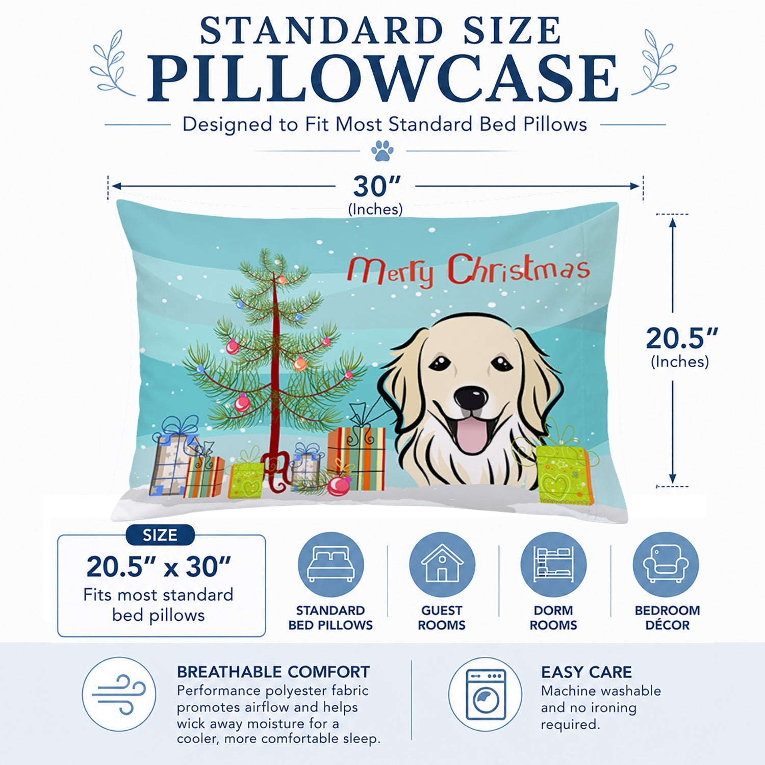 Christmas Tree and Golden Retriever Standard Pillowcase Lightweight Super Soft Easy Care Decorative Artwork Pillowcase, Standard