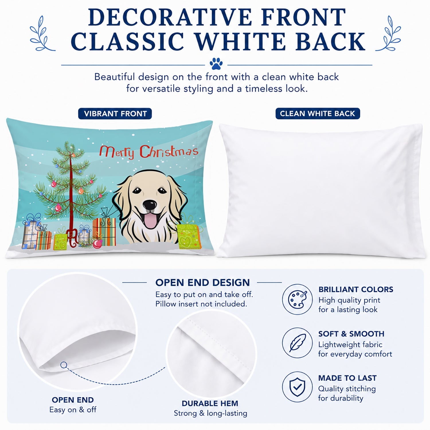 Christmas Tree and Golden Retriever Standard Pillowcase Lightweight Super Soft Easy Care Decorative Artwork Pillowcase, Standard