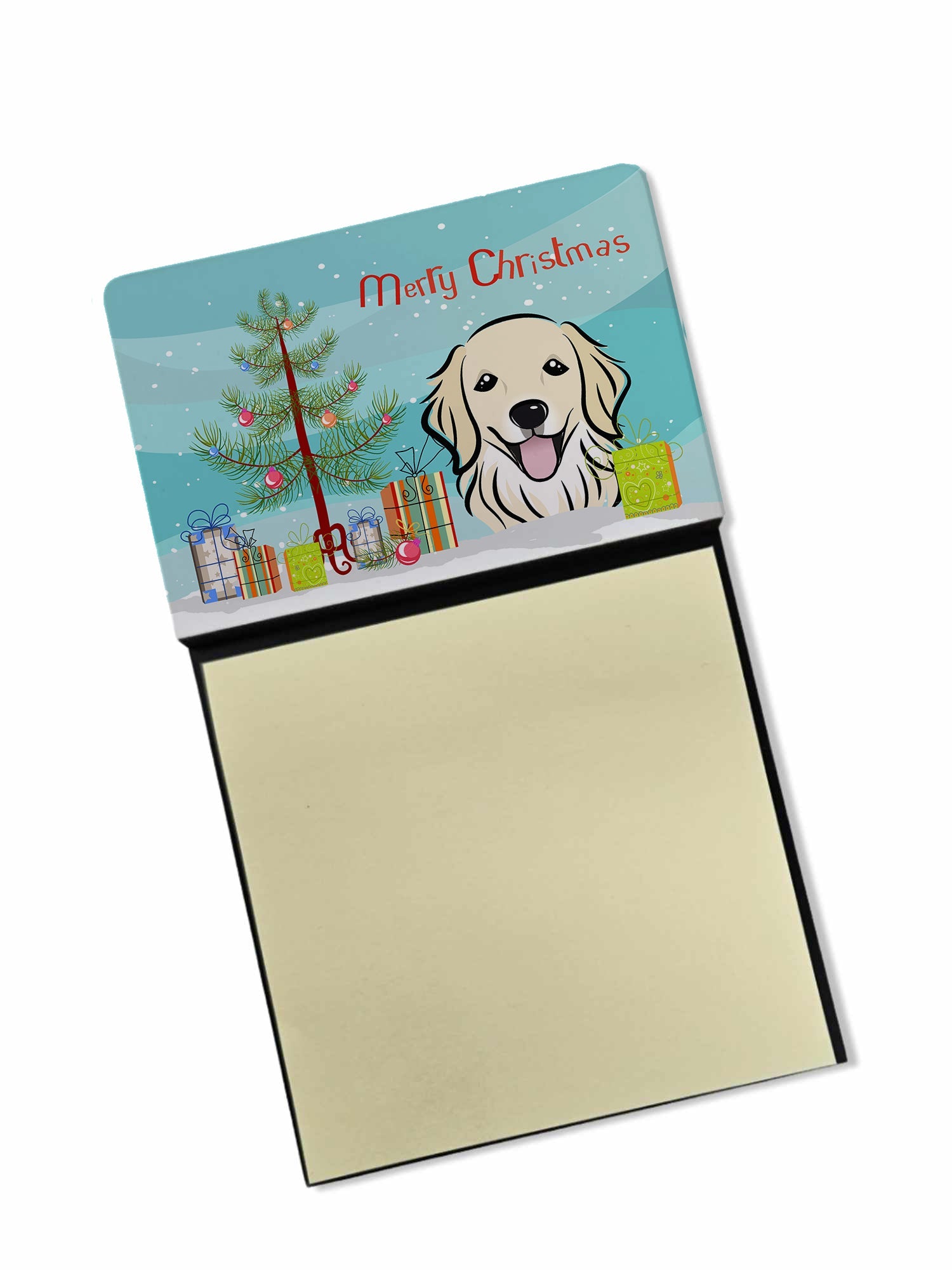Christmas Tree and Golden Retriever Watercolor Sticky Note Holder Refillable Dispenser Desk Accessory 3x3 Pad Gift