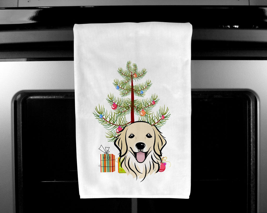 Christmas Tree and Golden Retriever Kitchen Towel Set of 2 White Dish Towels Decorative Bathroom Hand towel for Hand, Face, Hair, Yoga, Tea, Dishcloth, 19 X 28", White