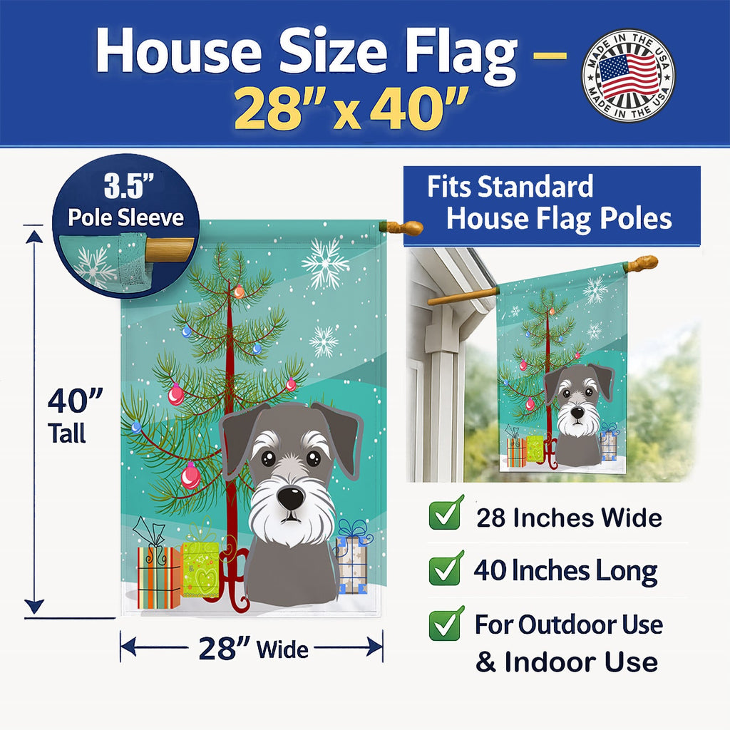 Christmas Tree and Schnauzer House Flag 28x40 Porch Sleeve Pole Decorative Outside Yard Banner Artwork Wall Hanging, Polyester