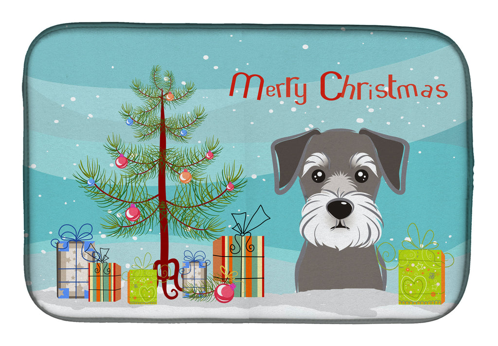 Christmas Tree and Schnauzer Dish Drying Mat Absorbent Dish Drying Mat Pad for Kitchen Counter Dish Drainer Mat for Countertop, 14 x 21", Multicolor