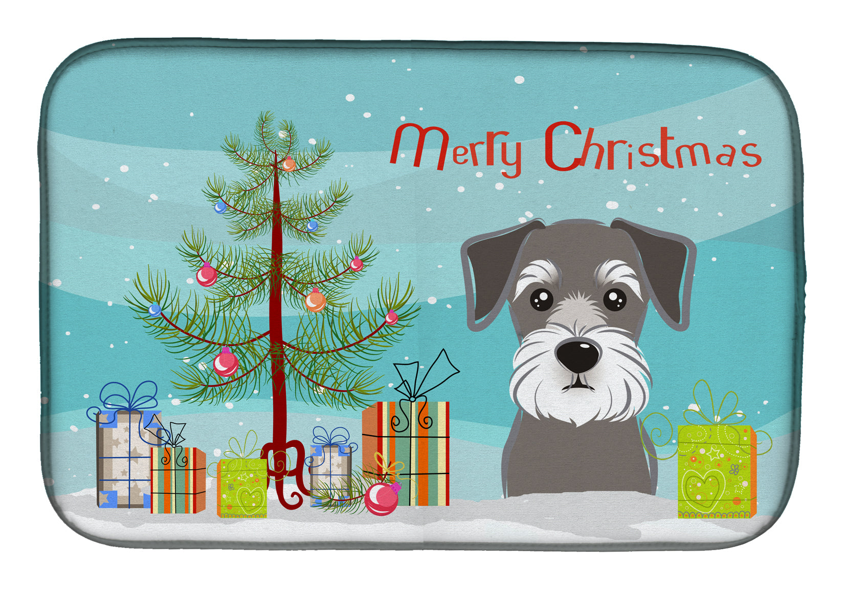 Christmas Tree and Schnauzer Dish Drying Mat Absorbent Dish Drying Mat Pad for Kitchen Counter Dish Drainer Mat for Countertop, 14 x 21", Multicolor