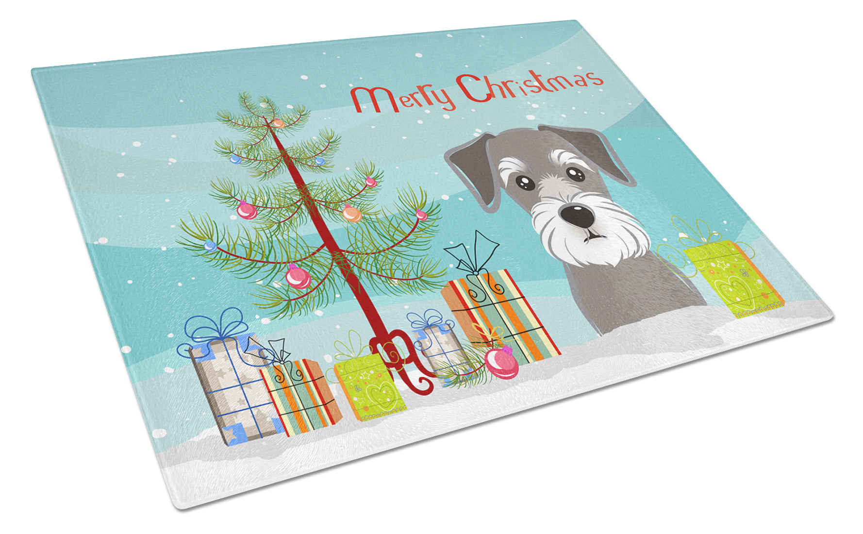 Christmas Tree and Schnauzer Cutting Board Tempered Glass Kitchen Cutting Surface, Heat Resistant Chopping, Non-Slip Feet, Food Prep & Serving