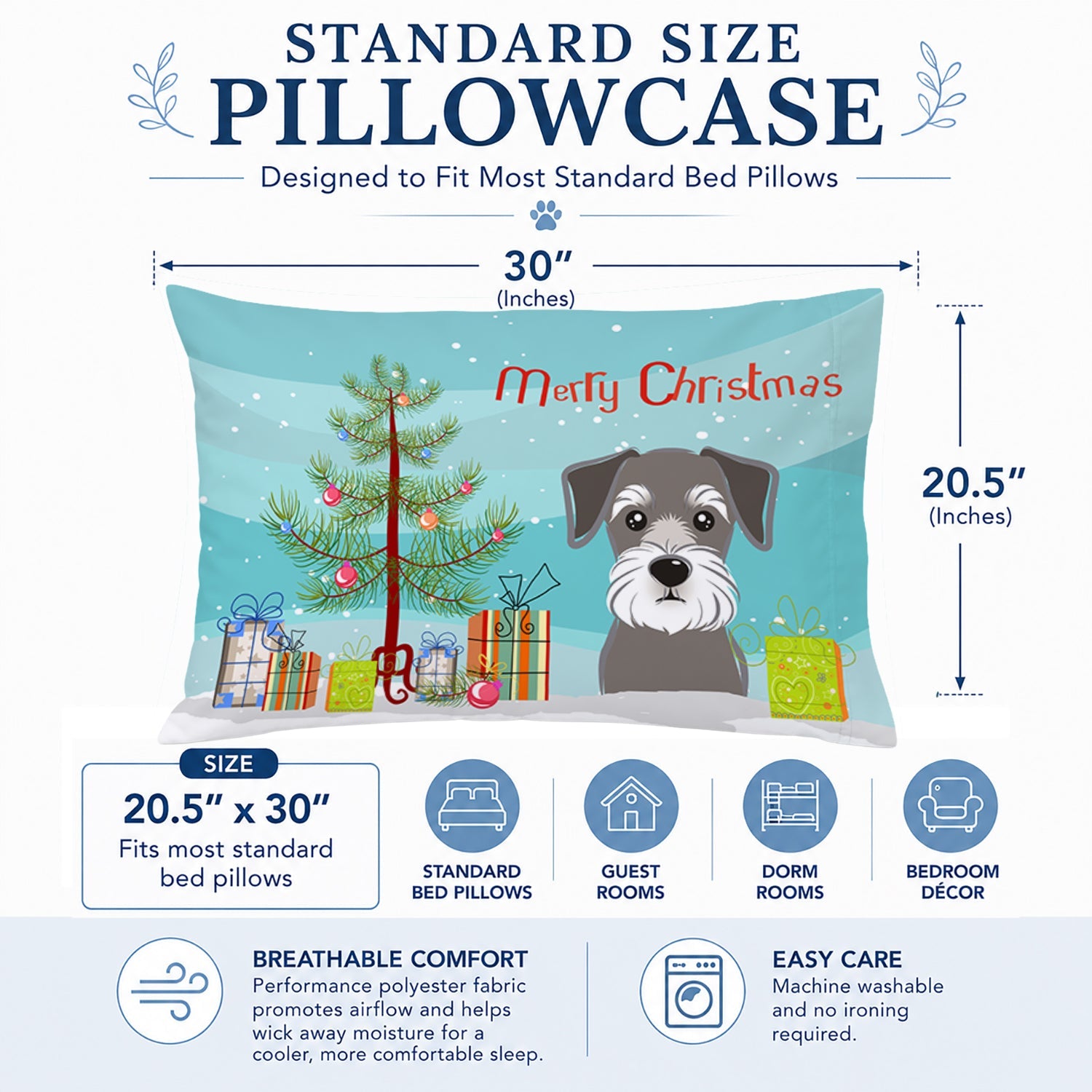 Christmas Tree and Schnauzer Standard Pillowcase Lightweight Super Soft Easy Care Decorative Artwork Pillowcase, Standard