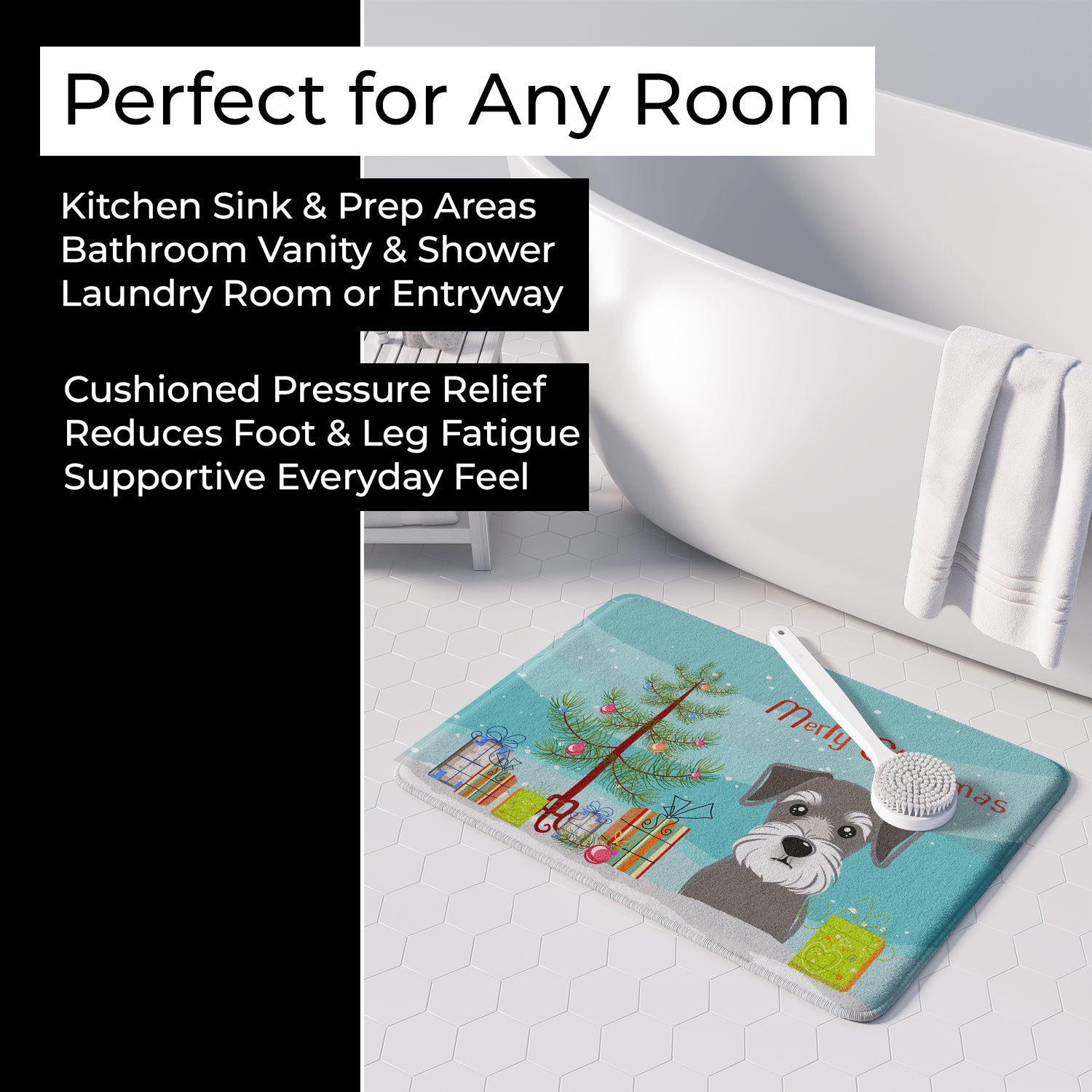 Christmas Tree and Schnauzer Memory Foam Kitchen Mat Machine Washable Anti-Fatigue Cushion Comfort Bath or Kitchen Rug