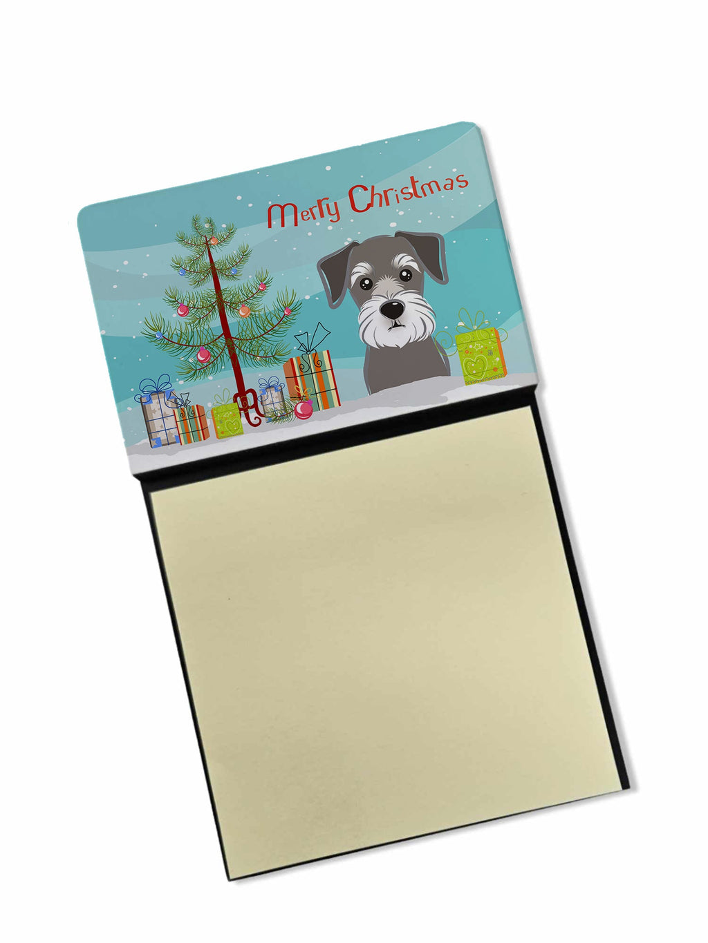 Christmas Tree and Schnauzer Watercolor Sticky Note Holder Refillable Dispenser Desk Accessory 3x3 Pad Gift