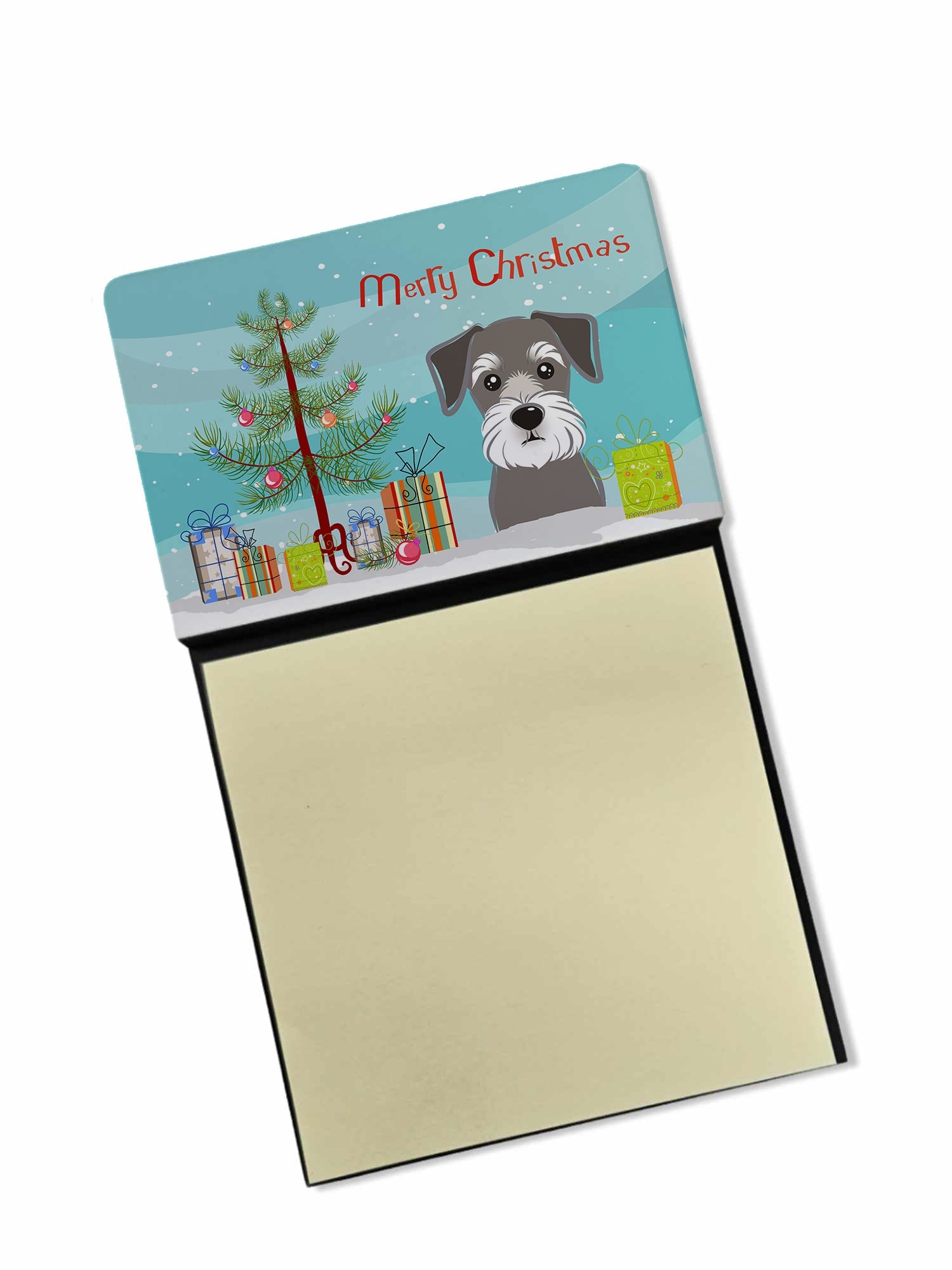 Christmas Tree and Schnauzer Watercolor Sticky Note Holder Refillable Dispenser Desk Accessory 3x3 Pad Gift