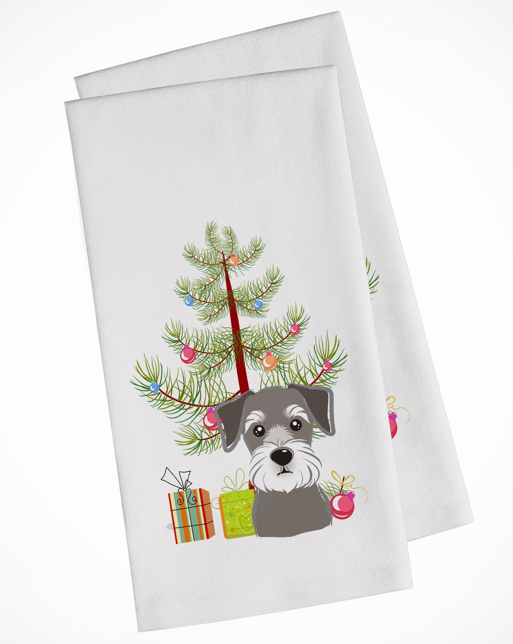 Christmas Tree and Schnauzer Kitchen Towel Set of 2 White Dish Towels Decorative Bathroom Hand towel for Hand, Face, Hair, Yoga, Tea, Dishcloth, 19 X 28", White
