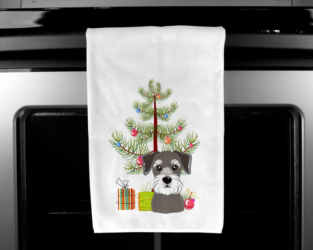 Christmas Tree and Schnauzer Kitchen Towel Set of 2 White Dish Towels Decorative Bathroom Hand towel for Hand, Face, Hair, Yoga, Tea, Dishcloth, 19 X 28", White
