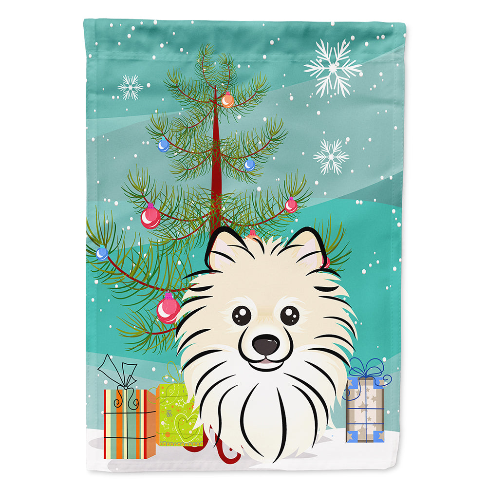 Christmas Tree and Pomeranian House Flag 28x40 Porch Sleeve Pole Decorative Outside Yard Banner Artwork Wall Hanging, Polyester