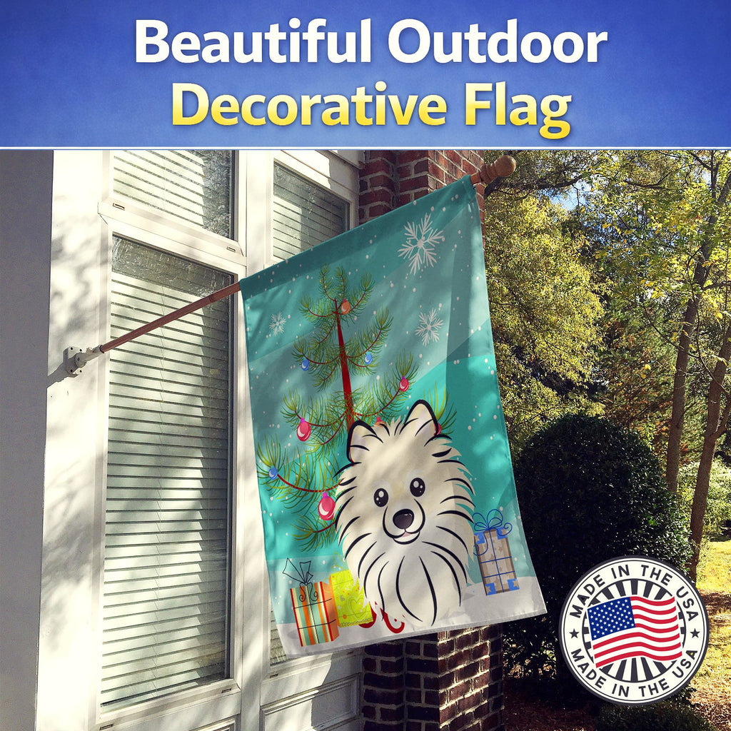 Christmas Tree and Pomeranian House Flag 28x40 Porch Sleeve Pole Decorative Outside Yard Banner Artwork Wall Hanging, Polyester