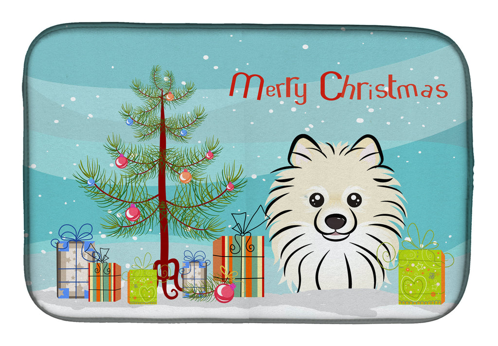 Christmas Tree and Pomeranian Dish Drying Mat Absorbent Dish Drying Mat Pad for Kitchen Counter Dish Drainer Mat for Countertop, 14 x 21", Multicolor