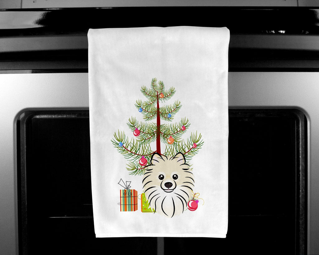 Christmas Tree and Pomeranian Kitchen Towel Set of 2 White Dish Towels Decorative Bathroom Hand towel for Hand, Face, Hair, Yoga, Tea, Dishcloth, 19 X 28", White