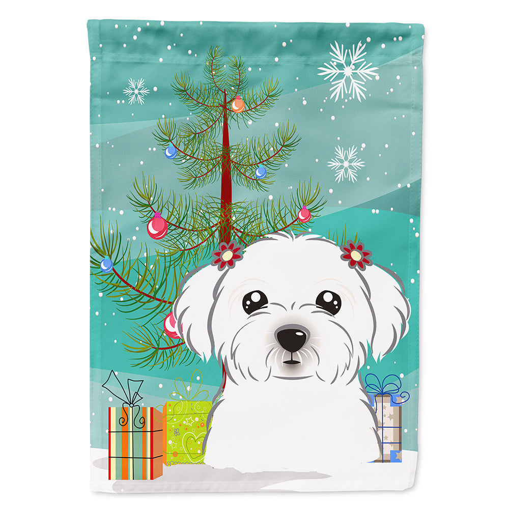 Christmas Tree and Maltese House Flag 28x40 Porch Sleeve Pole Decorative Outside Yard Banner Artwork Wall Hanging, Polyester
