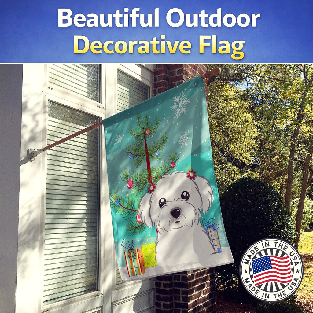 Christmas Tree and Maltese House Flag 28x40 Porch Sleeve Pole Decorative Outside Yard Banner Artwork Wall Hanging, Polyester