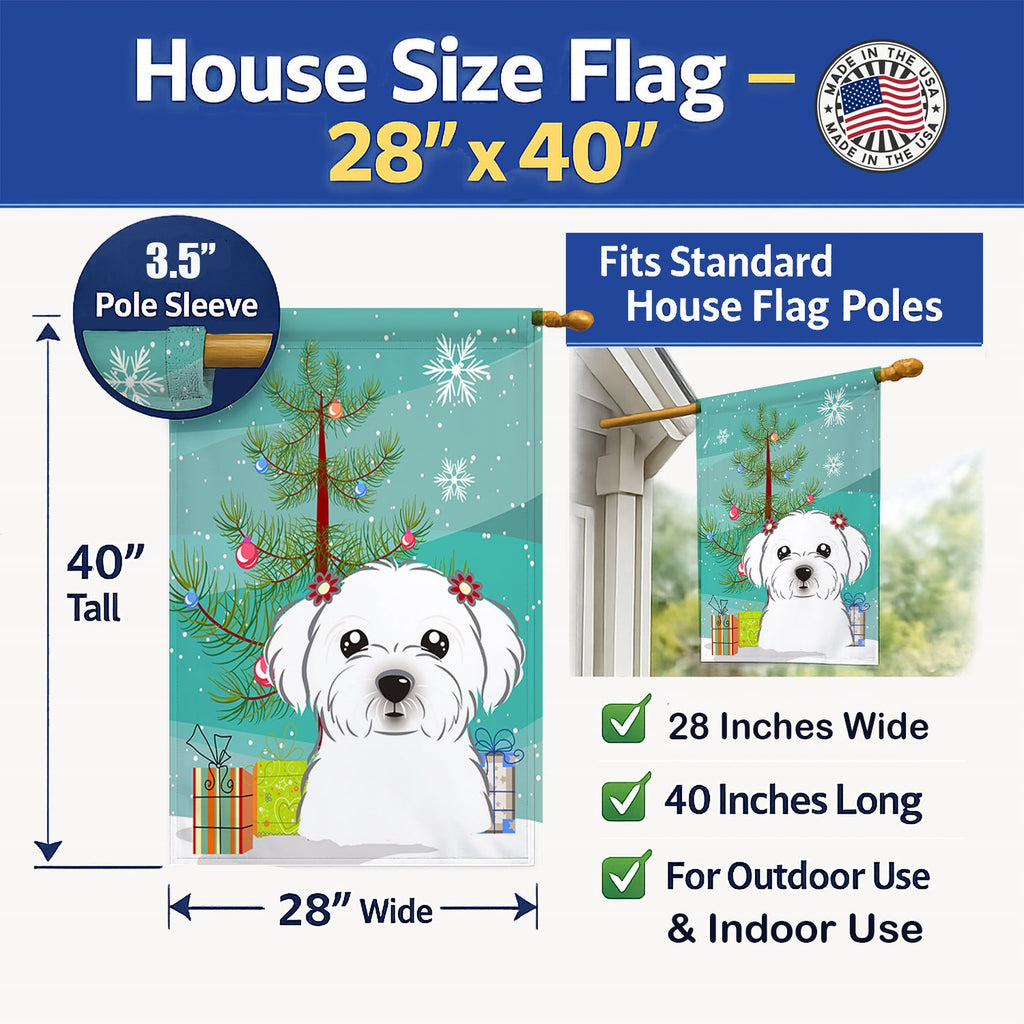 Christmas Tree and Maltese House Flag 28x40 Porch Sleeve Pole Decorative Outside Yard Banner Artwork Wall Hanging, Polyester