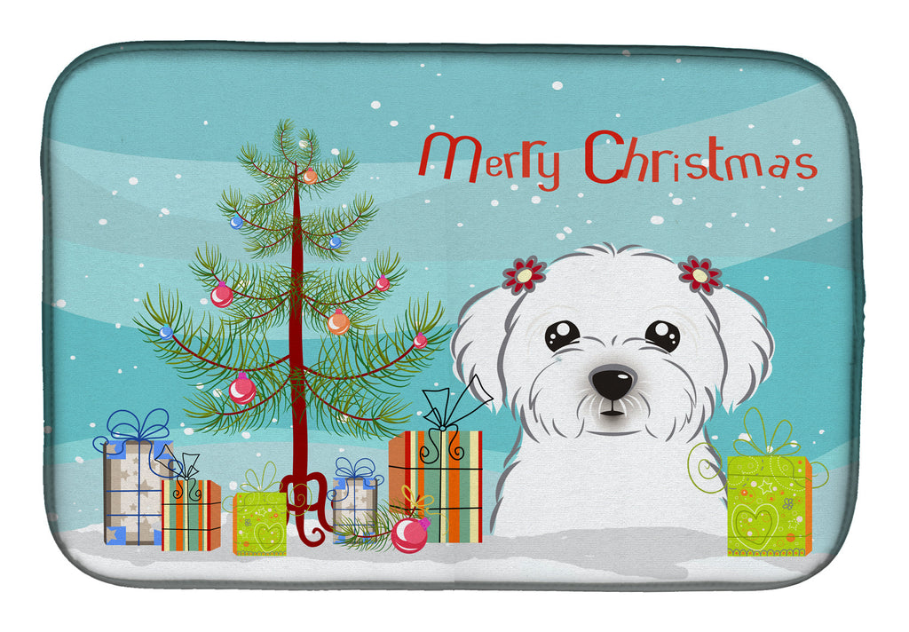 Christmas Tree and Maltese Dish Drying Mat Absorbent Dish Drying Mat Pad for Kitchen Counter Dish Drainer Mat for Countertop, 14 x 21", Multicolor