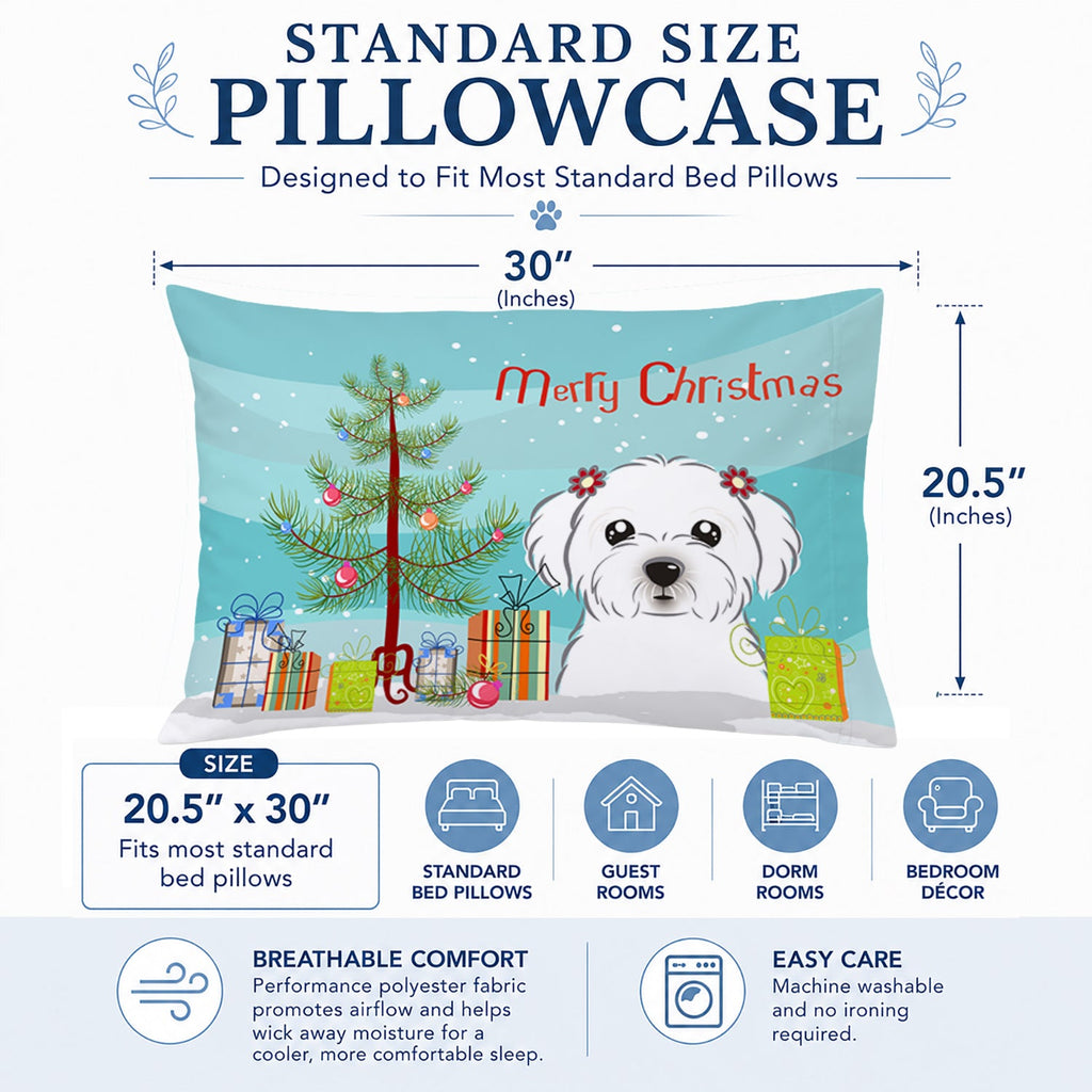 Christmas Tree and Maltese Standard Pillowcase Lightweight Super Soft Easy Care Decorative Artwork Pillowcase, Standard