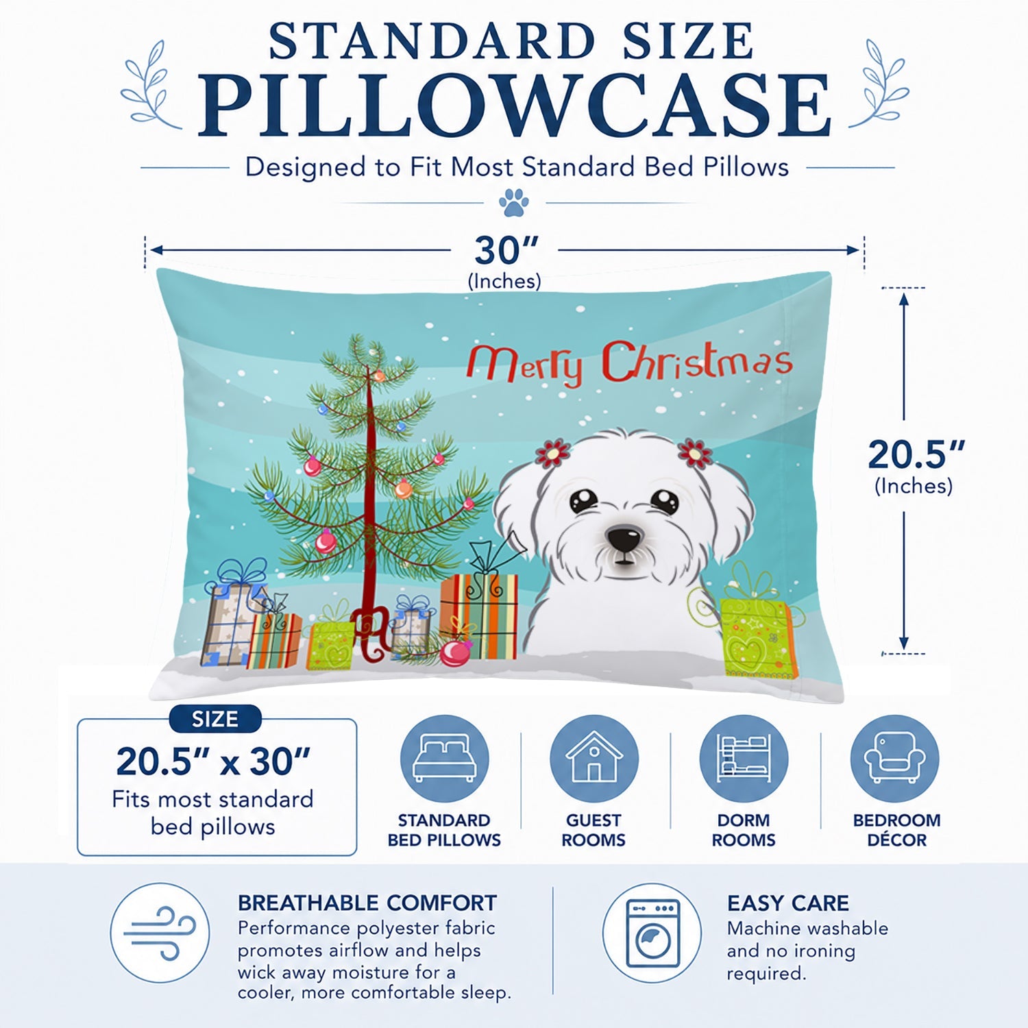 Christmas Tree and Maltese Standard Pillowcase Lightweight Super Soft Easy Care Decorative Artwork Pillowcase, Standard