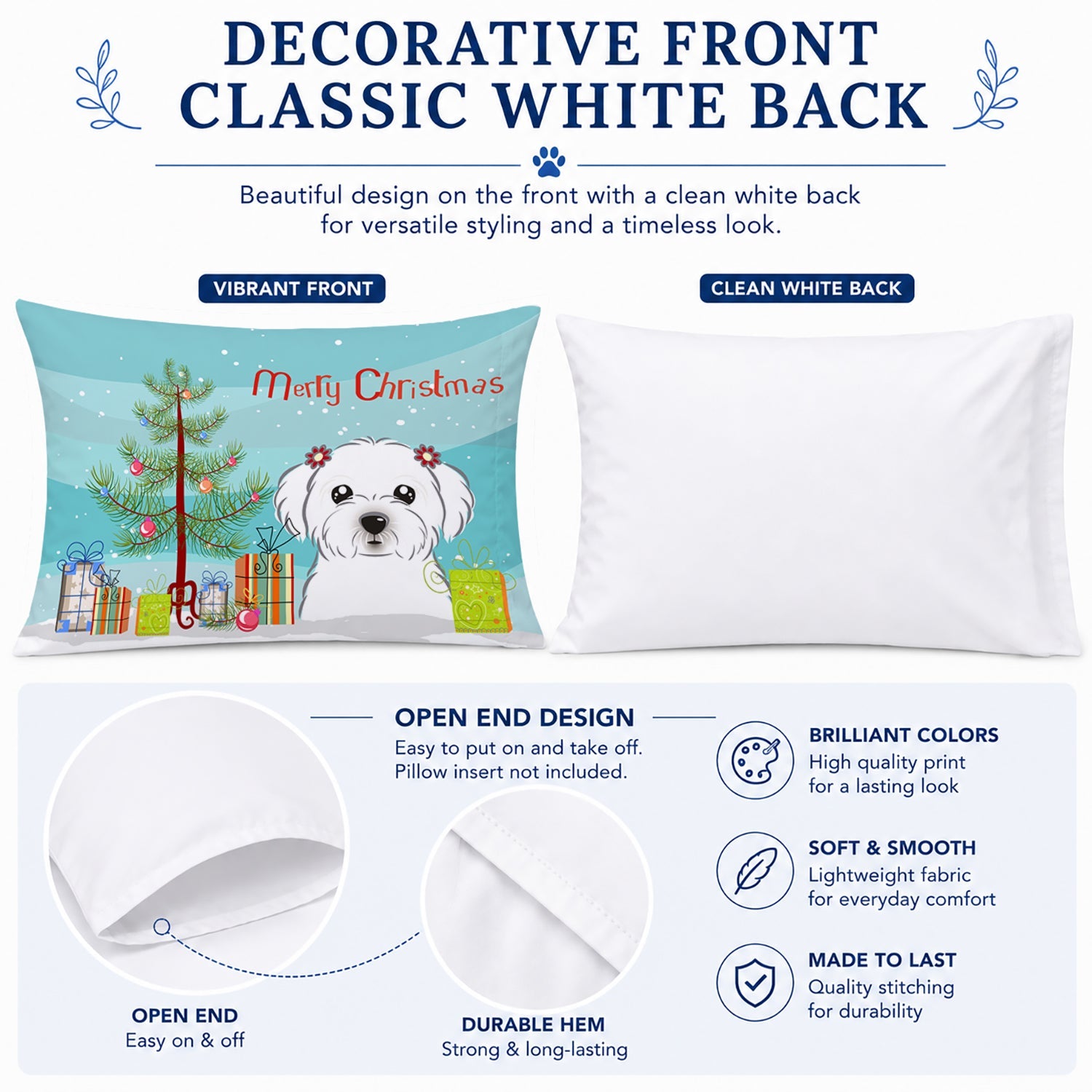 Christmas Tree and Maltese Standard Pillowcase Lightweight Super Soft Easy Care Decorative Artwork Pillowcase, Standard