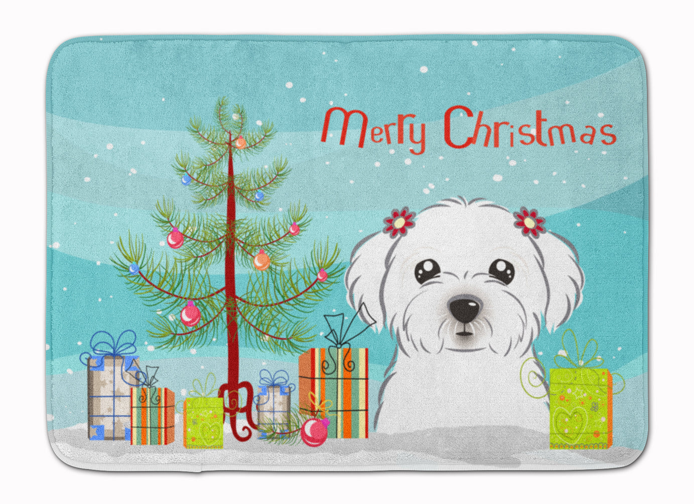 Christmas Tree and Maltese Memory Foam Kitchen Mat Machine Washable Anti-Fatigue Cushion Comfort Bath or Kitchen Rug
