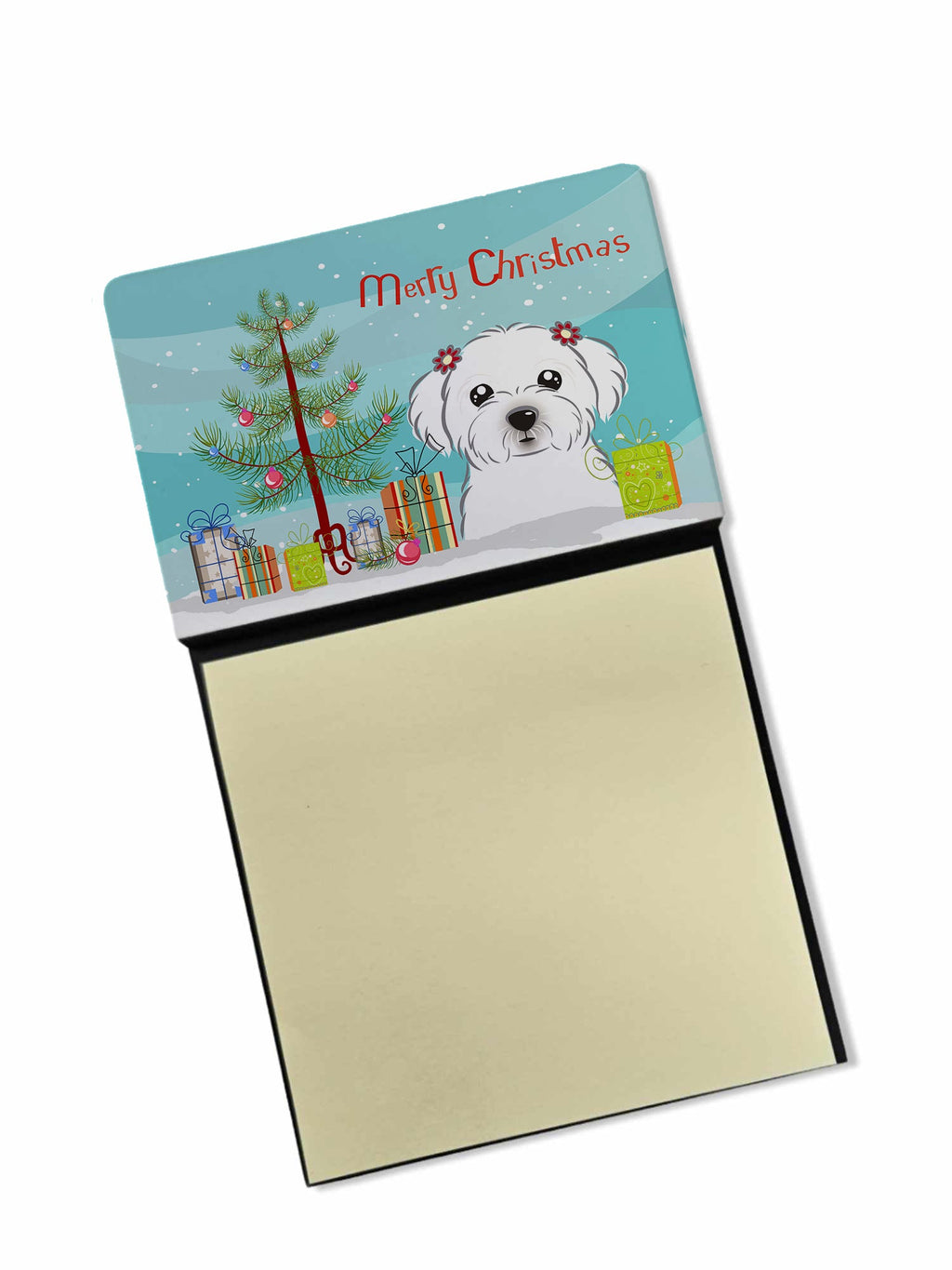 Christmas Tree and Maltese Watercolor Sticky Note Holder Refillable Dispenser Desk Accessory 3x3 Pad Gift