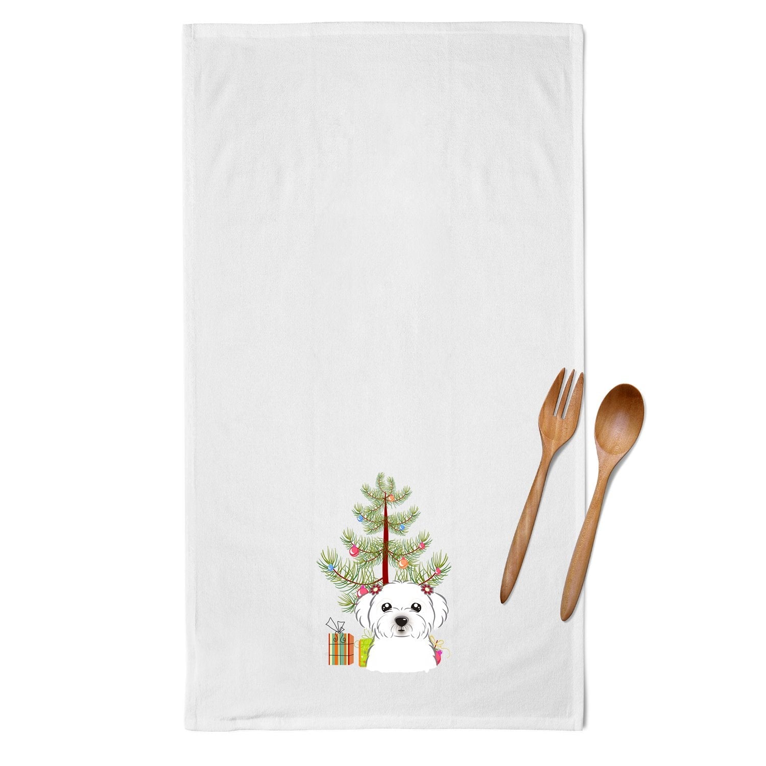 Christmas Tree and Maltese Kitchen Towel Set of 2 White Dish Towels Decorative Bathroom Hand towel for Hand, Face, Hair, Yoga, Tea, Dishcloth, 19 X 28", White