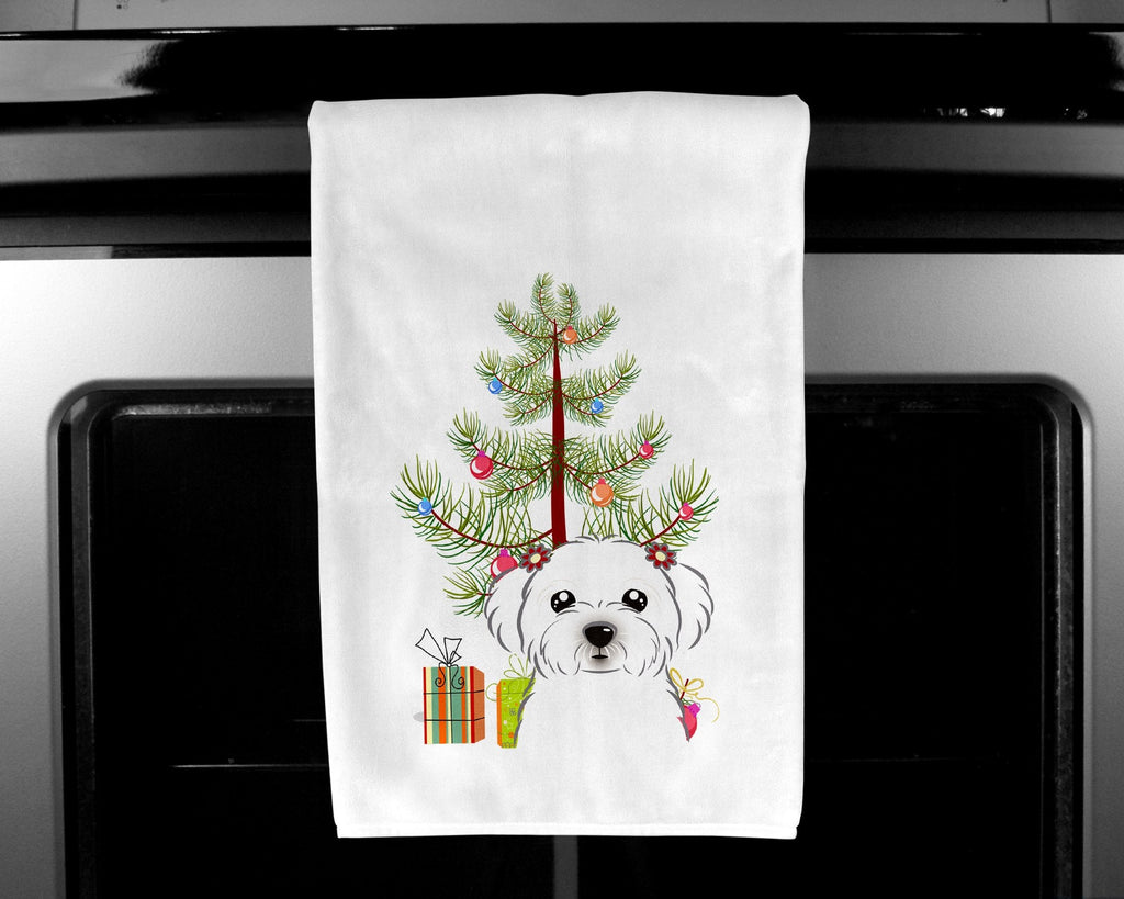 Christmas Tree and Maltese Kitchen Towel Set of 2 White Dish Towels Decorative Bathroom Hand towel for Hand, Face, Hair, Yoga, Tea, Dishcloth, 19 X 28", White