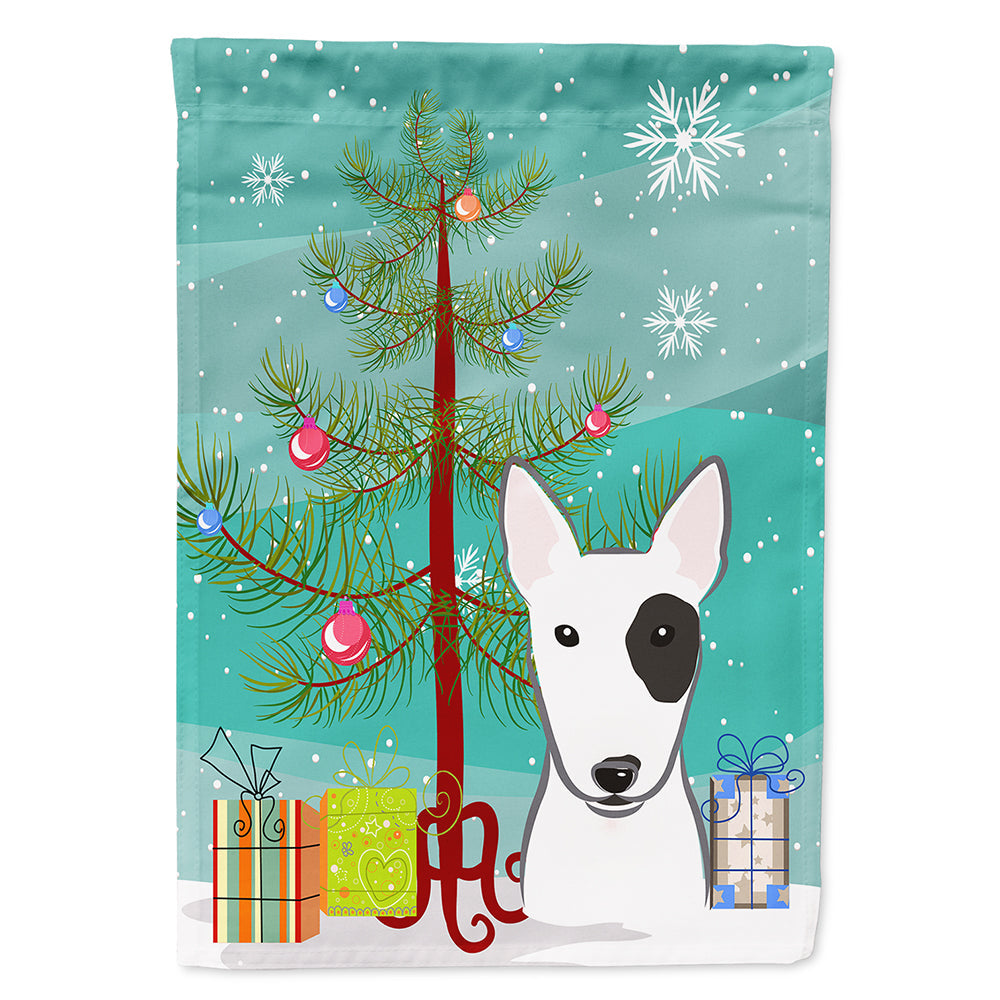 Christmas Tree and Bull Terrier House Flag 28x40 Porch Sleeve Pole Decorative Outside Yard Banner Artwork Wall Hanging, Polyester